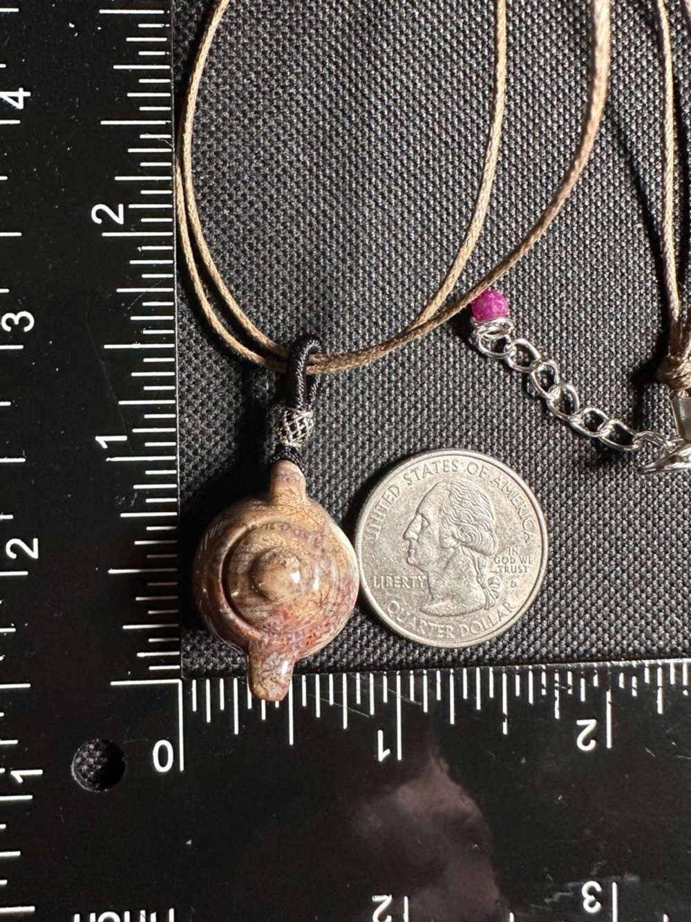 Adorable Coral Fossil Teapot Pendant Necklace, Sterling Silver Accent on Rope - Picture 14 of 15